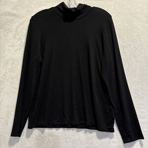 EILEEN FISHER Top Womens Large Rayon Stretch Jersey Turtleneck Long Sleeve Black